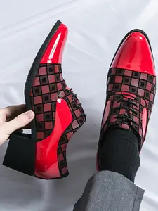 Men's High Heel Lace-Up Business Derby Shoes, Classic Pointed Toe Formal Wedding Party Dress Shoes, Elegant Men's Evening Wear Footwear