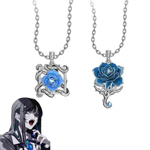 Anime Ado Necklace Cosplay Blue Rose Flower Metal Choker Chain Unisex Hip Hop Party Fans Props