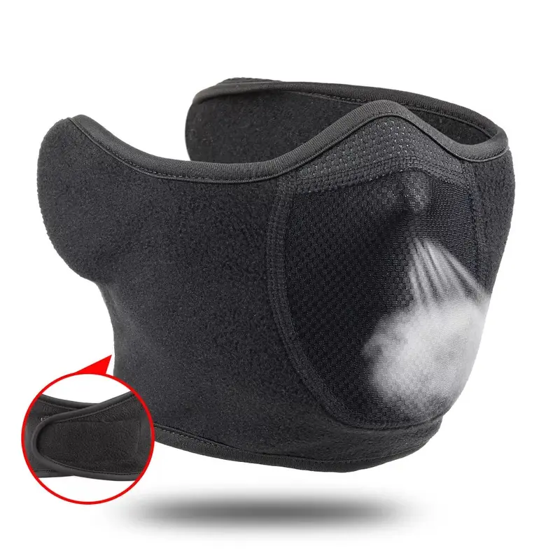 Men's Polyester Windproof Coldproof Warm Ski Mask with Earmuffs - Adjustable Frostbite Guard, Soft Breathable Face Cover with Elastic Band for Outdoor Biking, 15x50cm