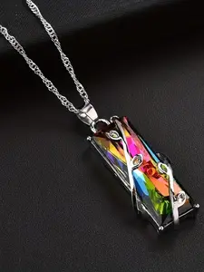 Fashion Rectangle Shaped Branch Detail Pendant Necklace for Women for Gift,  Artificial Gemstone Decor Clavicle Chain Necklace, Trendy All-match Jewelry Accessory, High End Necklace