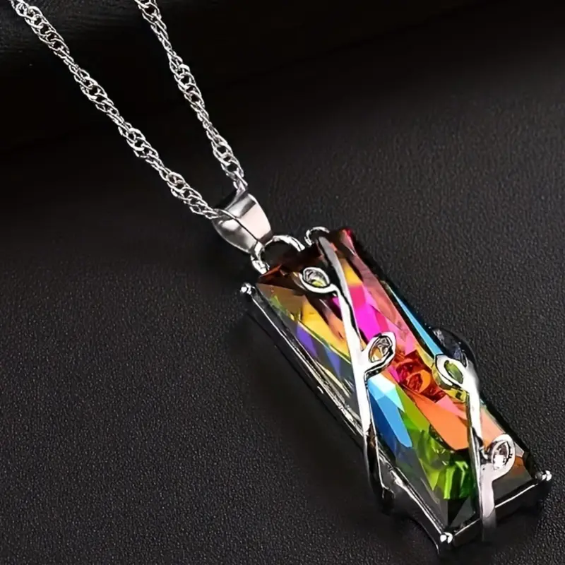 Fashion Rectangle Shaped Branch Detail Exquisite Trendy Pendant Necklace for Women for Gift, Artificial Gemstone Decor Clavicle Chain Necklace, Trendy All-match Jewelry Accessory, High End Necklace, Single Gem Necklace, Decorative Necklace