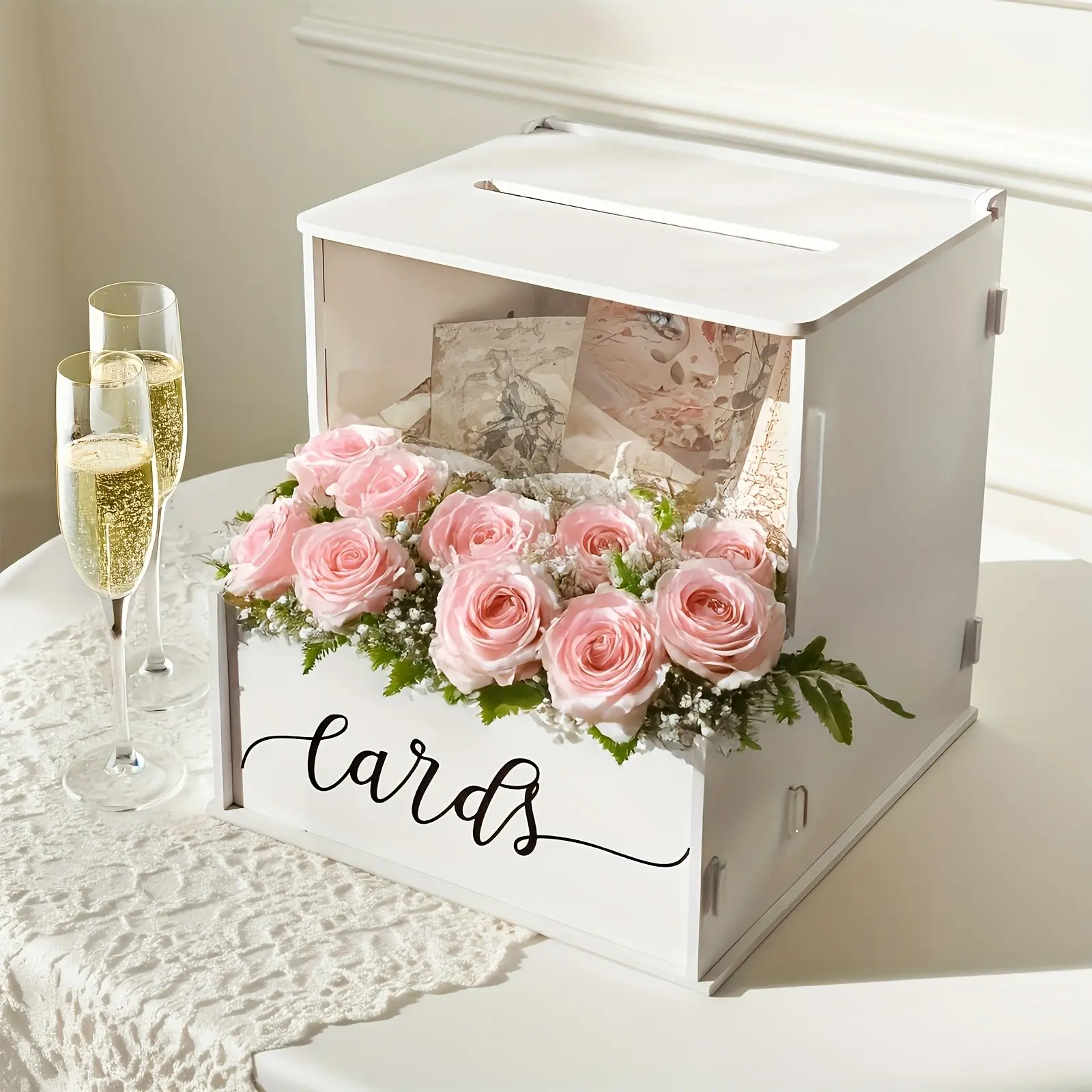 Elegant PVC Wedding Card Box with Floral Decoration, Ideal for Weddings, Anniversaries, Bridal Parties, Boxes for Gifts, Beautiful Gift Box, Party Favors, Flower Gift Box