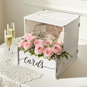 Elegant PVC Wedding Card Box with Floral Decoration, Ideal for Weddings, Anniversaries, Bridal Parties, Gift Boxes, Party Favors