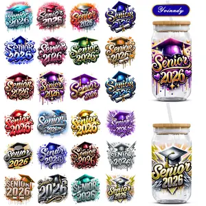 24PCS/SET 2026 Graduation Season Watercolor DIY UV Transfer Paper Set - Waterproof Vinyl Transfer Paper For Cups, Bottles, Laptops