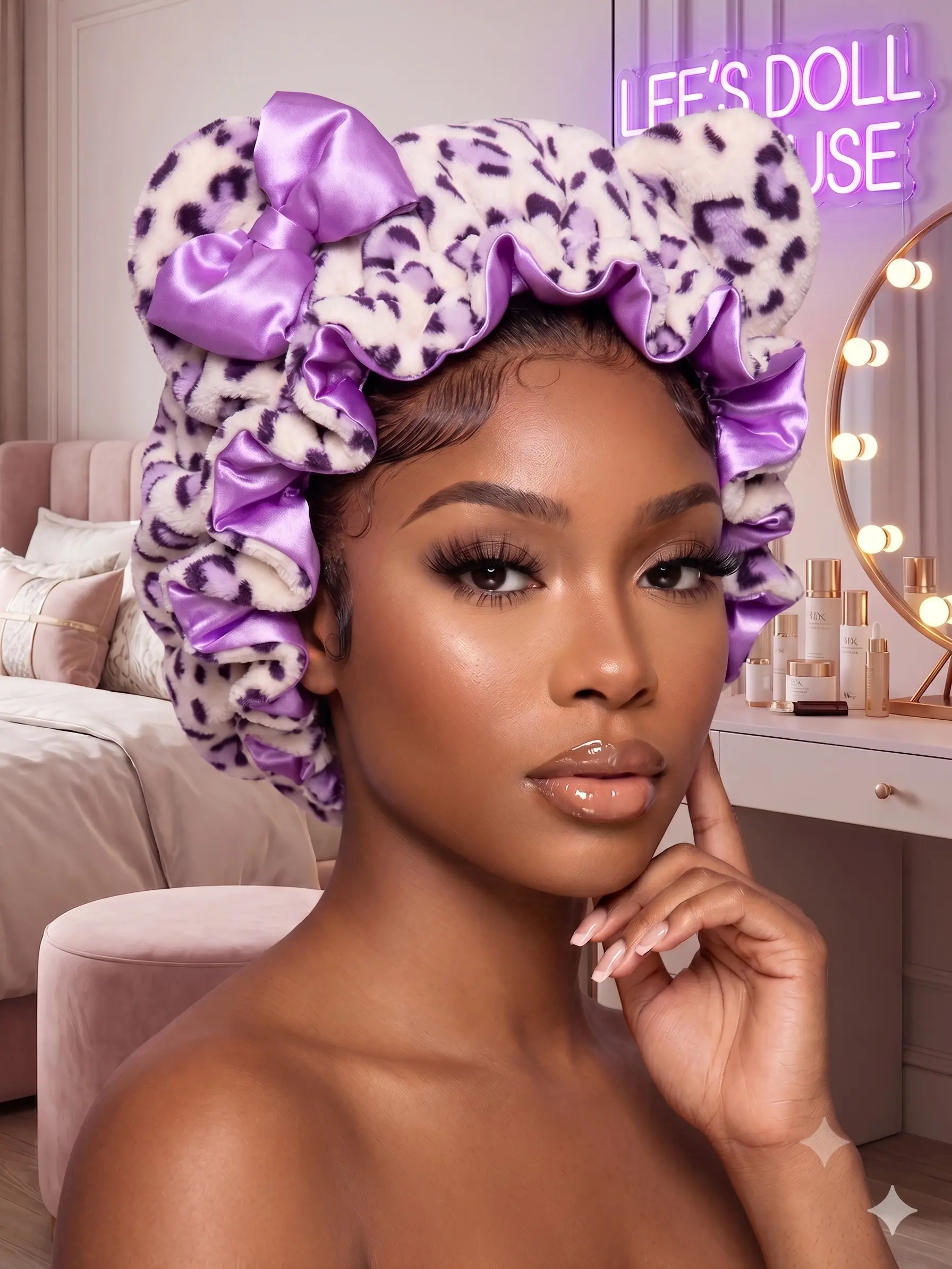 Plush Lavender Hair Bonnet