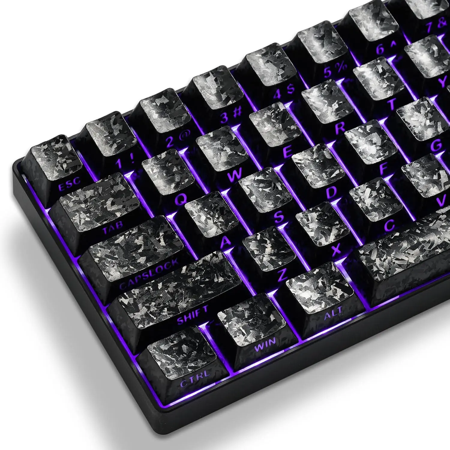 XVX Black Shine Through Keycaps, Forged Carbon-Look Cherry Profile Keycap Set, 140-Key Keyboard Keycaps Fit for ANSI Layout MX Switches Mechanical Keyboard