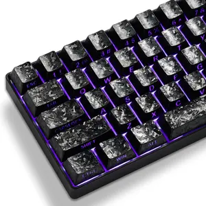XVX Black Shine Through Keycaps, Forged Carbon-Look Cherry Profile Keycap Set, 140-Key Keyboard Keycaps Fit for ANSI Layout MX Switches Mechanical Keyboard
