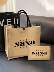 Nana Printed Tote Bags, Model 883, Lightweight Coarse Burlap, Ideal for Shopping & Travel, Includes Beach Bag & Cosmetic Pouch