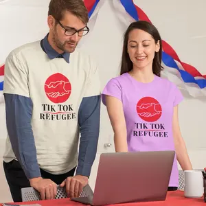 Refugee T-Shirt Short Sleeve Casual Top with Graphic Design for Supporting Refugees and Promoting Inclusivity - Menswear, Tropical, Man, Wetsuit