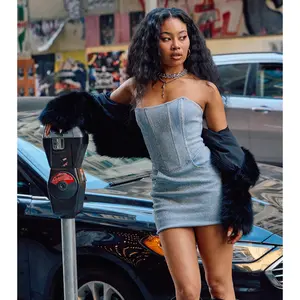 Esmerelda Denim Rhinestone Bodycon Mini Dress