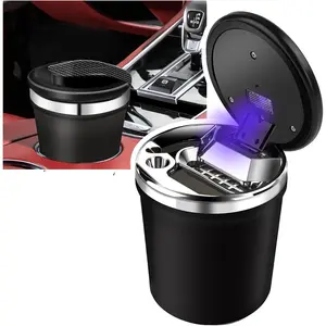 Smell Proof with Lid,  for  cup holder with Carbon Fiber , Portable Ash Tray Ceramic Inner Wall with LED, Men's  for Travel, RV,Outdoor,