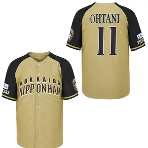 Men's #11 Hokkaido Nippon-Ham Ohtani Fighters Summer Yellowish Brown Baseball Jersey Embroidery Baseball Jerseys baseball shirt baseball top