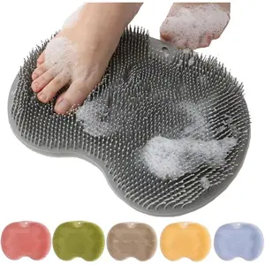 Shower Foot Scrubber Mat with Non-Slip Suction Cups, Foot Back Cleaning Pad Back Washer Exfoliating Bath Wash Pad, Wall Mounted Slip Suction Cups for Use in Cleaner Men and Women (pink.gray,blue 3pcs)