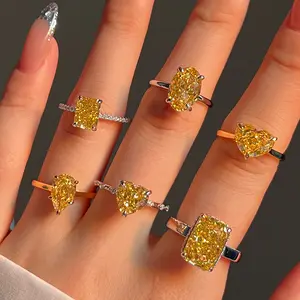 S925 Sterling Silver Yellow Zirconia Ring Geometric Sugar Cube Frosted Cut Minimalist Stackable Dainty Jewelry Gift for Her Elegant Design