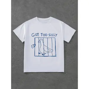 Men's Duck & Letter Print Round Neck Tee, Regular Fit Casual Streetwear Short Sleeve T-shirt for Summer, Men's Top for Daily Wear, Menswear, Socks