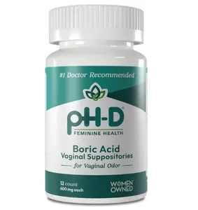 pH-D Feminine Health Support - 600 mg Boric Acid Suppositories - Woman Owned - for Vaginal Odor Use - 12 Count