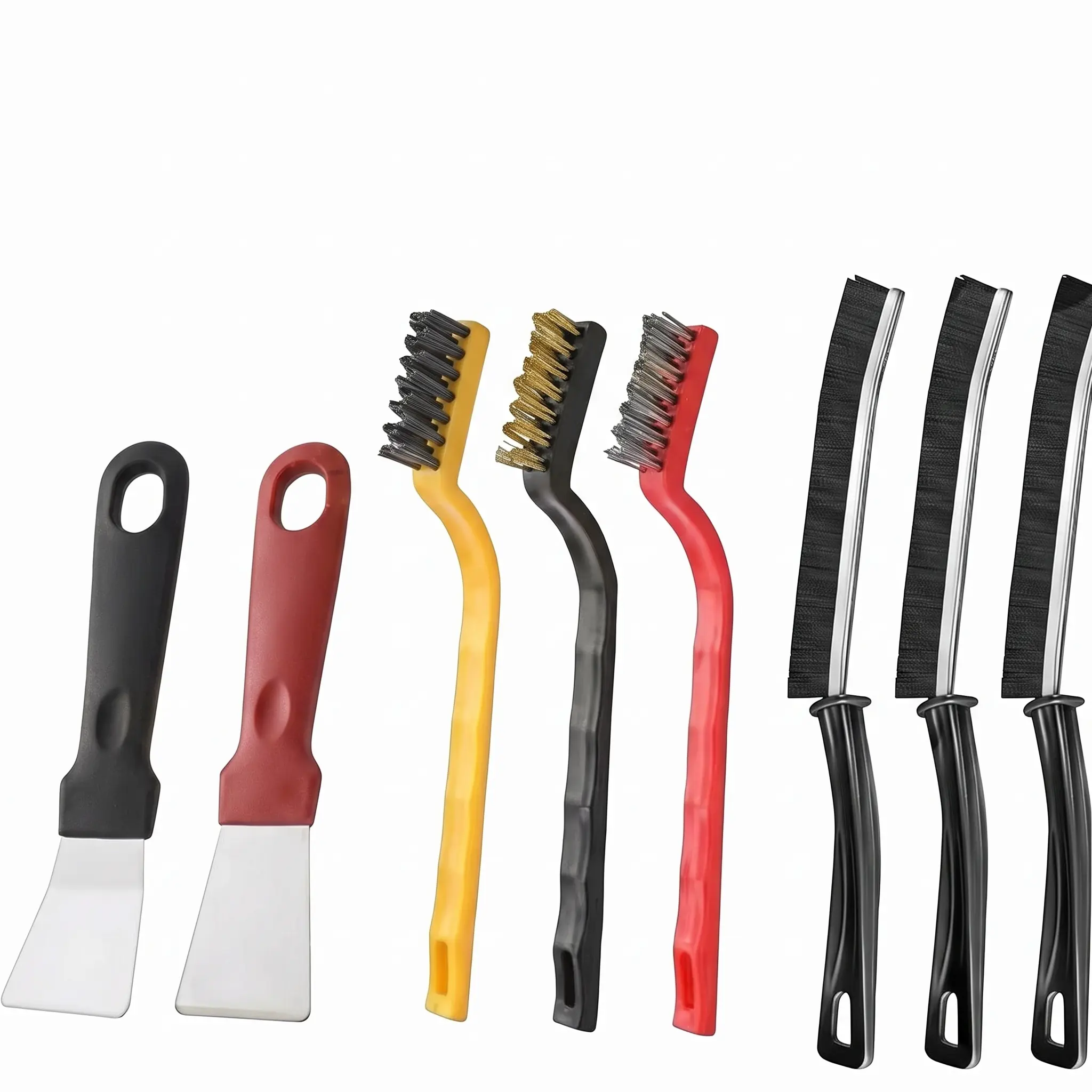 8-Piece Kitchen Deep Cleaning Brush and Scraper Set, Heavy-Duty Stainless Steel Stovetop Scrapers, Brass Wire and Nylon Detail Brushes, Crevice Cleaning Tools for Stove, Oven, Pots, and Window Grooves