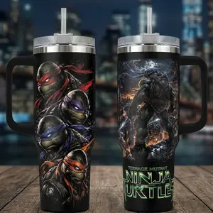 Ninja Turtles Squad 40oz Insulated Tumbler with Handle,TMNT 20oz Tumbler No Handle 90s Mutant Brothers Travel Mug, Martial Arts Turtle Double Printed Vacuum Flask, Gift for Movie Fans, Heavy Duty Stainless Steel Cup with Straw