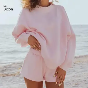 Women 2 Piece Outfits Sweat Shorts Sets Oversized Casual Lounge Matching Set Sweatsuit Tracksuit Spring Clothes