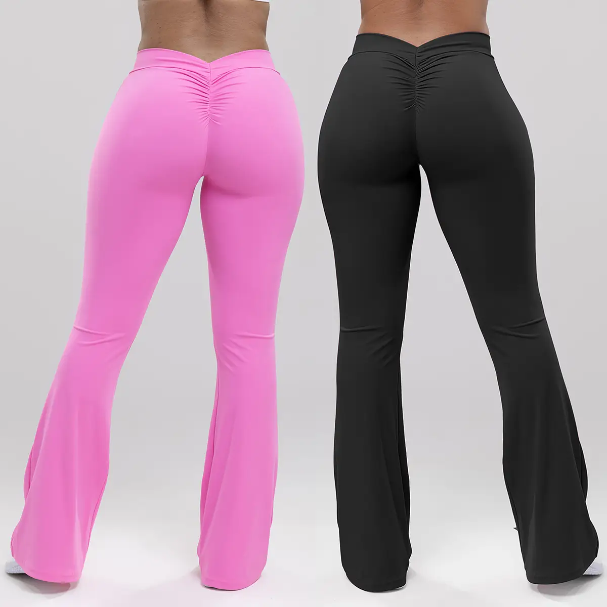 Kabuer Women's Solid Color V-shaped Butt Lifting Yoga Flared Pants Stretchy Fitness Sports Leggings Bootcut Pants for Gym Workout Athletic Running Yog