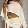 Women's Elegant Sexy Beach Vacation Set, off Shoulder Short Crop Top & Bodycon Skirt, Fashionable Chic Aesthetic Summer Outfit, Sleeveless Knot Design, Clothes, Skirt And Top Set