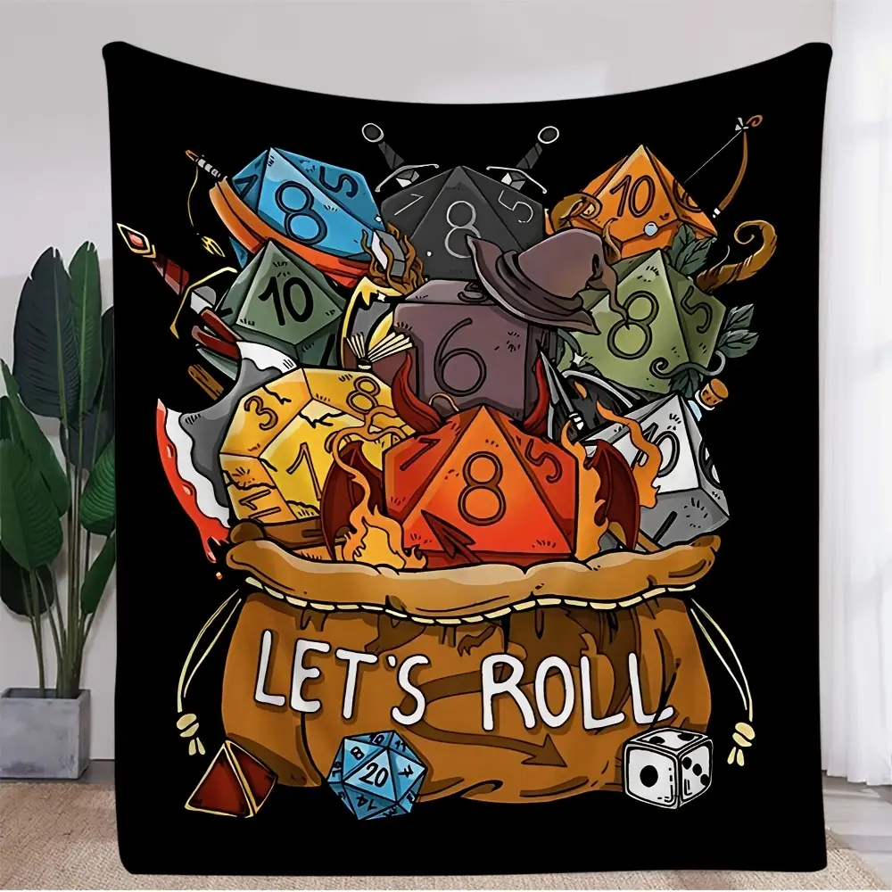 1Pc Dungeons & Dragons D20 Dice Throw Flannel Blanket - Soft Fleece Warm All-Season Bedspread, D&D Tabletop Game Decor - Machine Washable, Contemporary Style For Bed, Sofa - Perfect Gift For D&D Fans, Camping Accessory, Flannel Blankets, Soft Fleece Blank