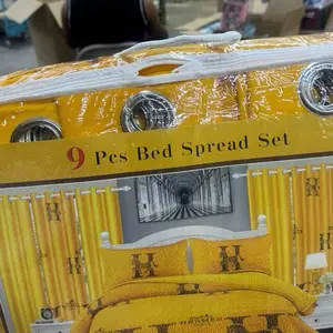6 bedspread 9 Pieces Bedspread Set - Yellow with 'H' Design, Includes 9 Pieces for Bedroom Decor