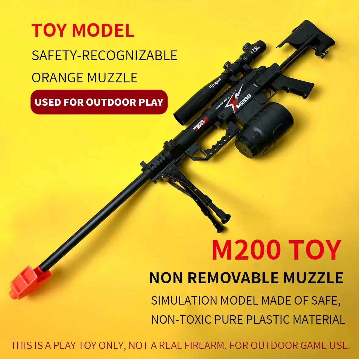 M200 Oversized Gel Ball Blaster (106cm) - Automatic Mode, Built-in Li-ion Battery, Non-Removable Orange Muzzle, Safe Plastic, Cool Gift for 14+ Boys for Outdoor Sports & Hobbies, Gel Balls Blasters