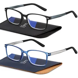 2 Pairs Sporty Style Reading Glasses for Men,TR90 Rectangular Blue Light Blocking Readers with Spring Hinge