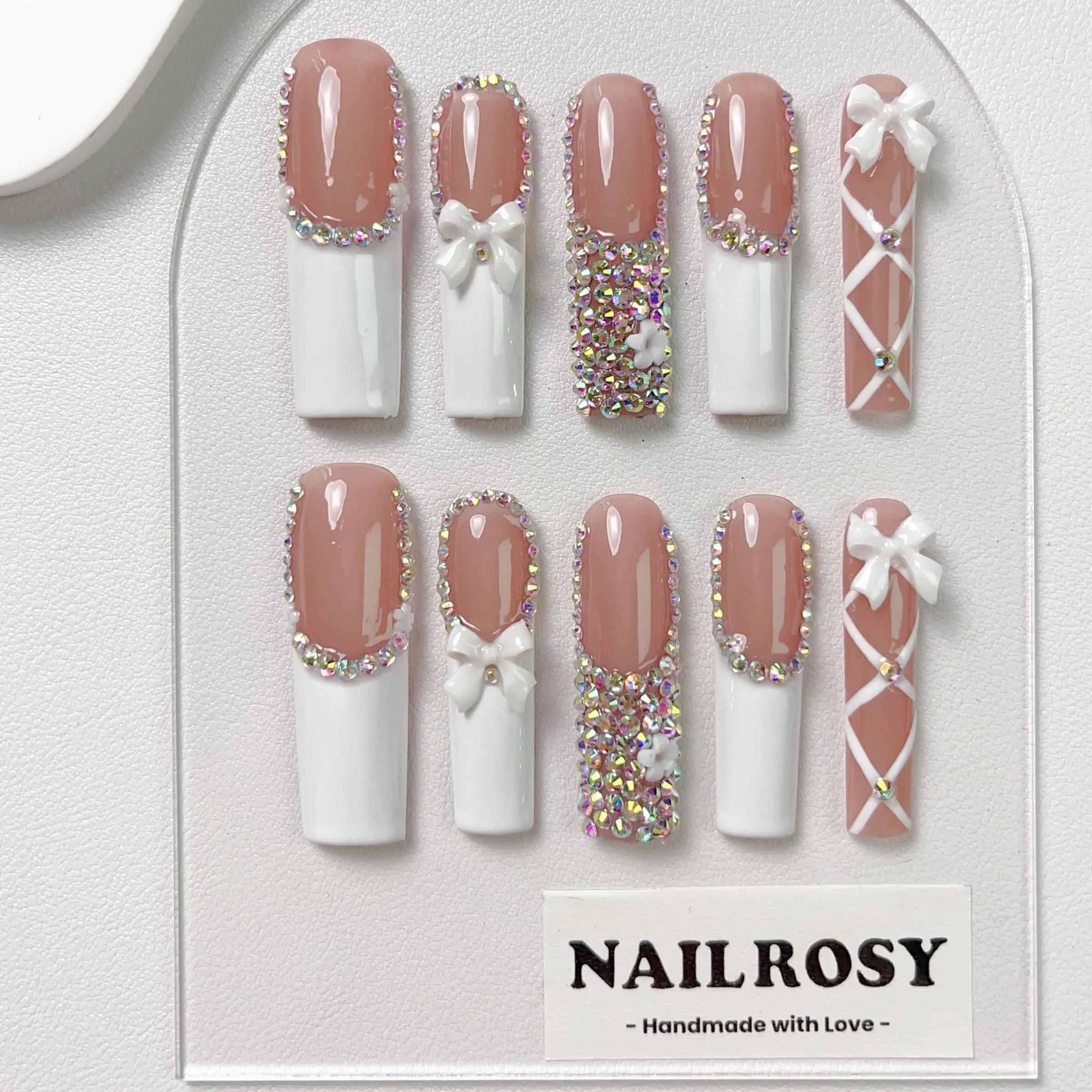 Long Square Fake Nail, Glittering Fake Nails, Decorative Nails, 10pcs/set Glitter Rhinestone Decor Fashion Press on Nails for Women & Girls, Elegant Stick on Nails Kit, Nail Art Stickers, Press on Nail Sets, Acrylic Nail Extensions, Handmade Wedding Nails