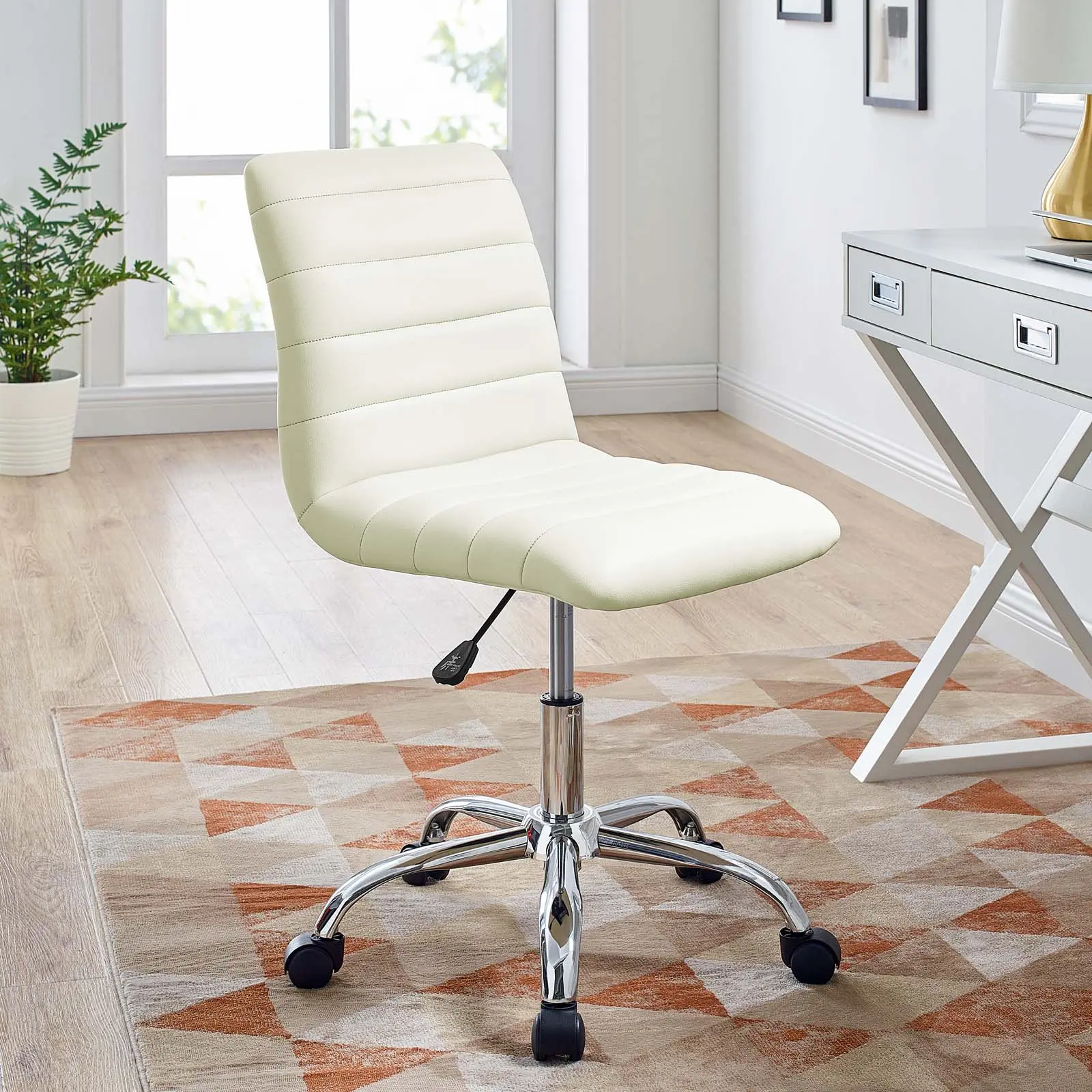 Modway Ripple Armless Mid Back Vinyl Office Chair in White