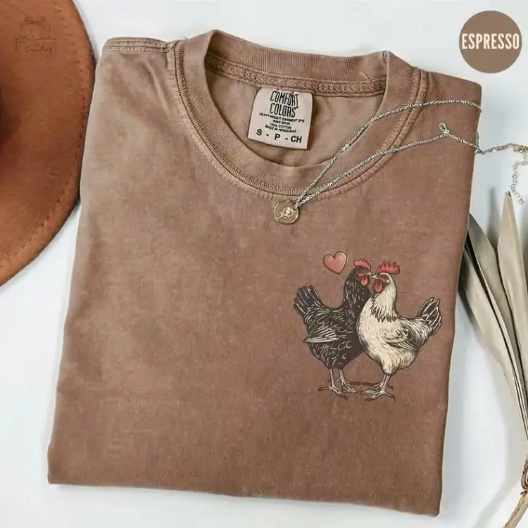 Comfort Colors Cottagecore Chicken Shirt, Comfort Colors Cute Chicken Lovers Gift For Mom Grandma, Farmer Shirt, Farm Life, Backyard Chickens, Farmer Gift  Top Tshirt Casual
