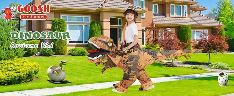 GOOSH Inflatable Dinosaur Costume Halloween Blow up T-Rex Costume for Kids Party Cosplay with Large Claws Teeth and Tail Adjustable Elastic Waist GOOSH Inflatable Dinosaur Costume Halloween Blow up T-Rex Costume for Kids Party Cosplay with Large Claws Teeth and Tail Adjustable Elastic Waist