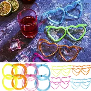 8PCS Drinking Straw Eyeglasses Plastic Silly Straw Eyeglasses DIY Drinking Straw Glasses in Cute Heart Fun Loop Straws Crazy Eyeglasses for Annual Meeting Parties Birthday
