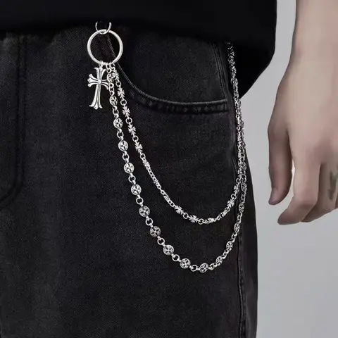 Punk Rock Metal Waist Chain, Unisex Hip Hop Jewelry Gift Pendant, Large Ring Wallet Keychain, Denim Jeans Accessory