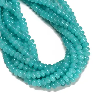 Aqua Blue Color Dyed Jade Smooth Rondelle Beads Size 5x8mm 15.5" Strand