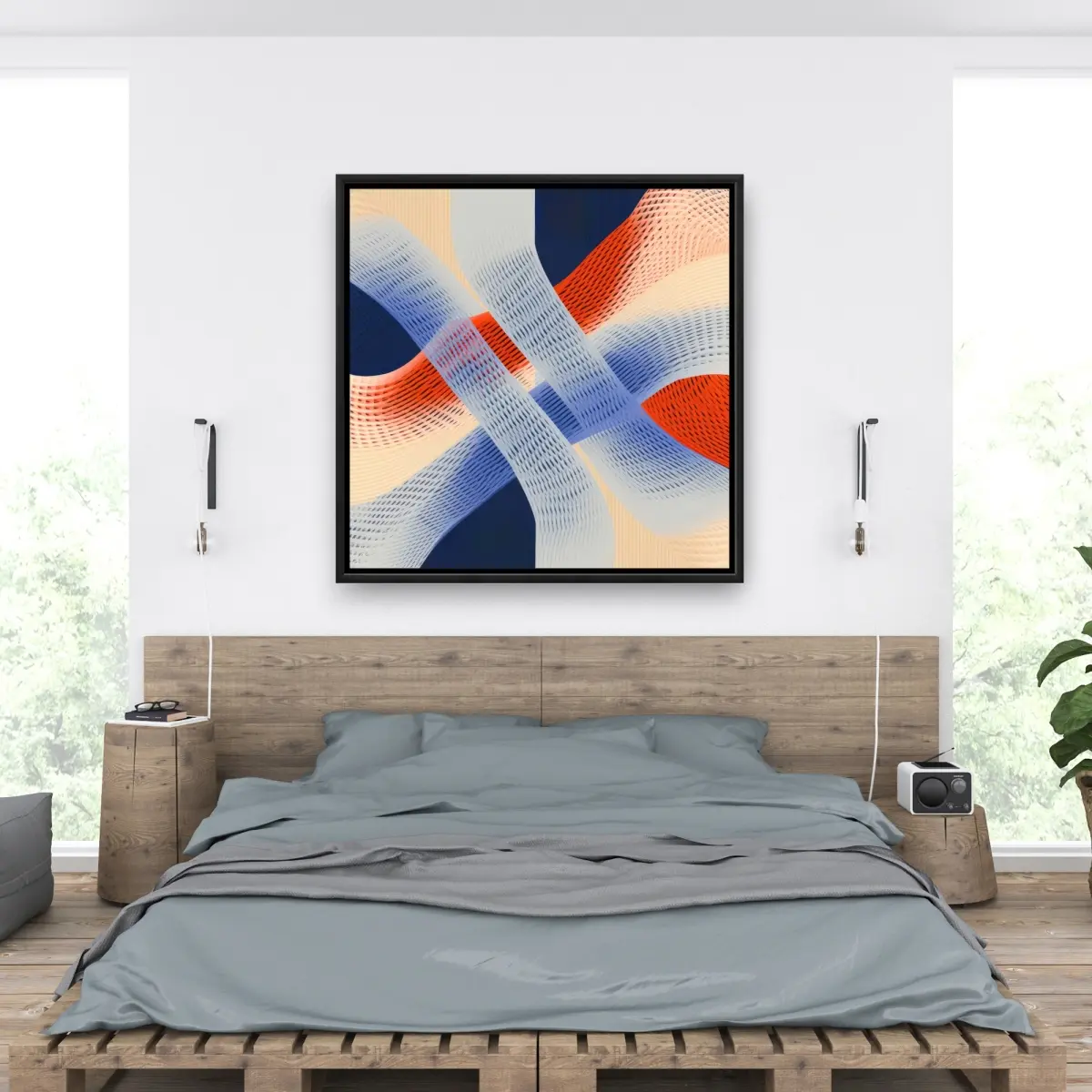 212 MAIN 36x36 in Minimalist Abstract Threading Red-Framed Wall Art Print, Artistic Artwork for Bedroom Decoration, Home Supplies Room Accent