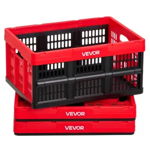 VEVOR Plastic Collapsible Storage Bins, 32L 3 Packs, Stackable Folding Storage Crates with Handles, Holds 26 lbs Per Bin, Foldable Heavy Duty Containers, Space-Saving Baskets, for Home Organizing