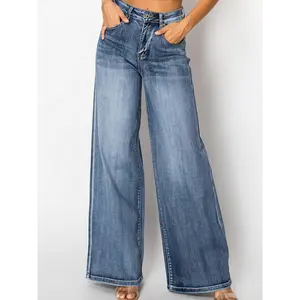 Dark Wash Plus Size Women's High-Waist Wide-Leg Jeans | Curve-Enhancing Stretch Denim Trousers (1X-6X)