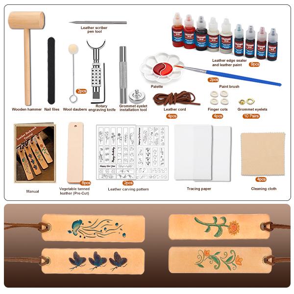 Handmade Leather Bookmark Craft Kit: A professional engraving and dyeing kit designed specifically for beginners, this creative DIY craft project makes the perfect gift for book lovers and craft enthusiasts. Handmade Leather Bookmark Craft Kit: A professional engraving and dyeing kit designed specifically for beginners, this creative DIY craft project makes the perfect gift for book lovers and craft enthusiasts.