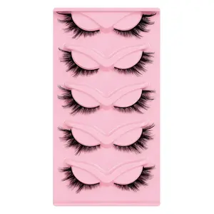 Cat Eye False Eyelashes, 5 Pairs Eye Lashes, Angle Winged Lashes, Natural Look Fluffy Makeup Lash Extension for Party Dating Stage Makeup, Cosmetic False Lashes