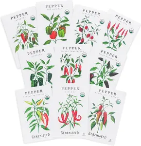 Certified Organic Hot Pepper Seeds (10-Pack) – Non GMO– Jalapeño, Cal Wonder, Black Hungarian, Serrano, Thai Hot, Red Habanero, Poblano