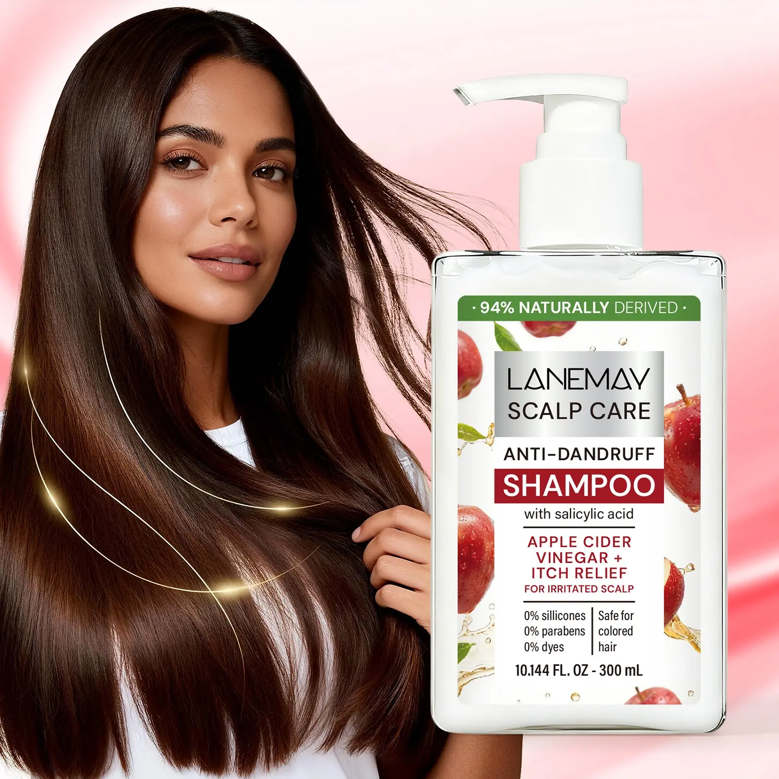 300ml Refreshing Shampoo with Salicylic Acid, Apple Cider Vinegar, Tea Tree Oil, Glycerol - Oil Control, Helps Reduce Scalp Oil Buildup, Enhances Hair Shine, Soothes Scalp - For Oily & Uncomfortable Scalp, Daily Shampoo Care