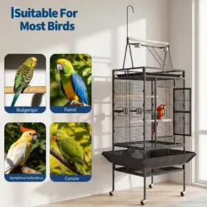 82" h  Large Bird Cage, Rolling Parakeet Cage with Play Top, Bird Rope Perche, Big Bird Cages for Parrots, Parakeets, Cockatiels, Conures-White