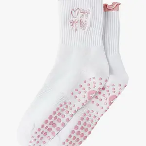 Cute Pilates Grip Socks for Women. Ruffle frill Yoga Socks. Nonslip Cotton Crew Grip Socks for Barre Workout
