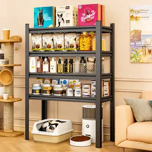 4-Tier Heavy-Duty Metal Pet Storage Rack - 59" Tall - Freestanding Cat & Dog Supplies Rack, Multi-Purpose Garage, Basement, Kitchen Storage Shelf Unit