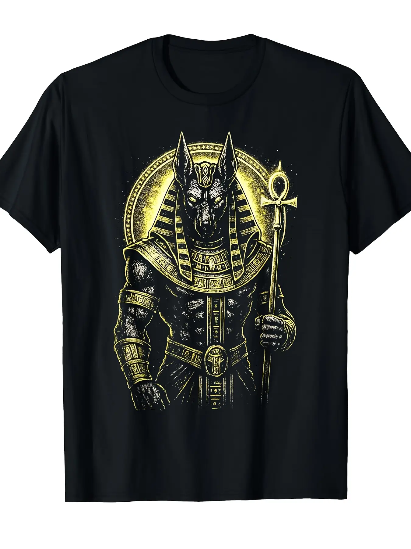 Egyptian Anubis God T-Shirt - Ancient Egyptian Myt unisex soft cotton short sleeve t shirt, vintage graphic casual tee for men women teens, perfect birthday holiday gift for camping travel gym daily street  wear