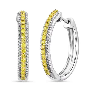 Luxuriant Lab Grown Yellow Diamond IR VS 0.33 ctw Hoop Earrings in Rhodium Over Sterling Silver Christmas Gifts