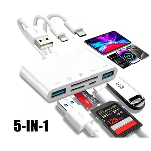 Portable 5 in 1 Memory Card Reader, USB 3.0 High Speed OTG Adapter with Charging Port, SD Micro SD Card Slot, Plug & Play for iOS Android Computer & Camera