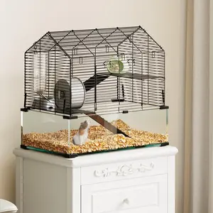 YJ-Garvee 3-Tier Large Hamster Cage with 360° Transparent Viewing, Includes Water Bottle, Hut, Running Wheel, Food Dish - Spacious Enclosure for Guinea Pigs, Gerbils, Chinchillas
